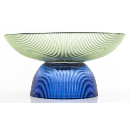 Patera szklana misa 17x35x35 cm LAGOTTO-2 zielona na niebieskiej podstawie