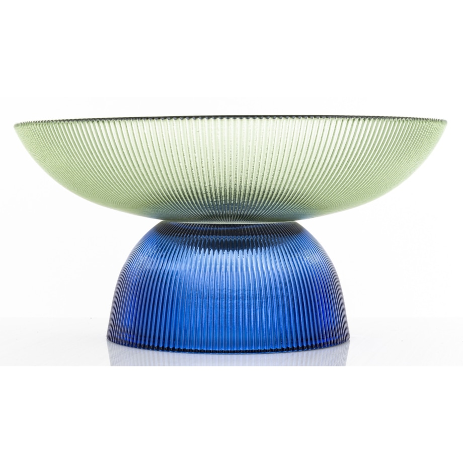 Patera szklana misa 17x35x35 cm LAGOTTO-2 zielona na niebieskiej podstawie