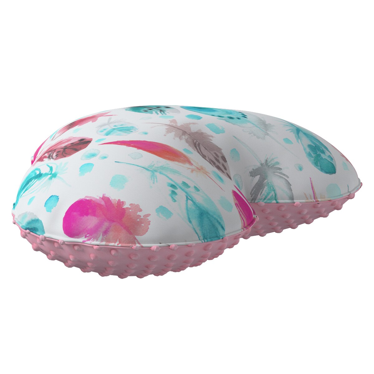 Poduszka Heart of Love z minky, różowe i turkusowe piórka, 45x15x45cm, Magic Collection