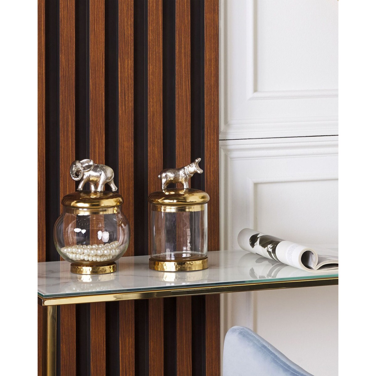 Zestaw 2 pojemników dekoracyjnych złoty ze srebrnym LAKI