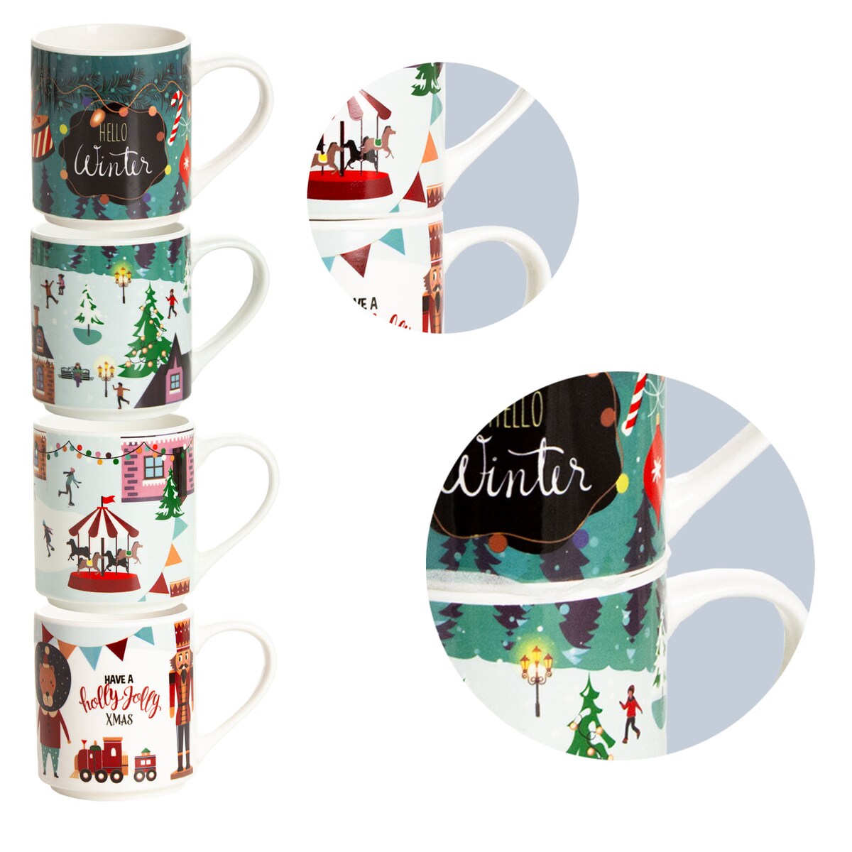 Zestaw Kubków Świątecznych 265 Ml Boże Narodzenie Stojący Święty Mikołaj