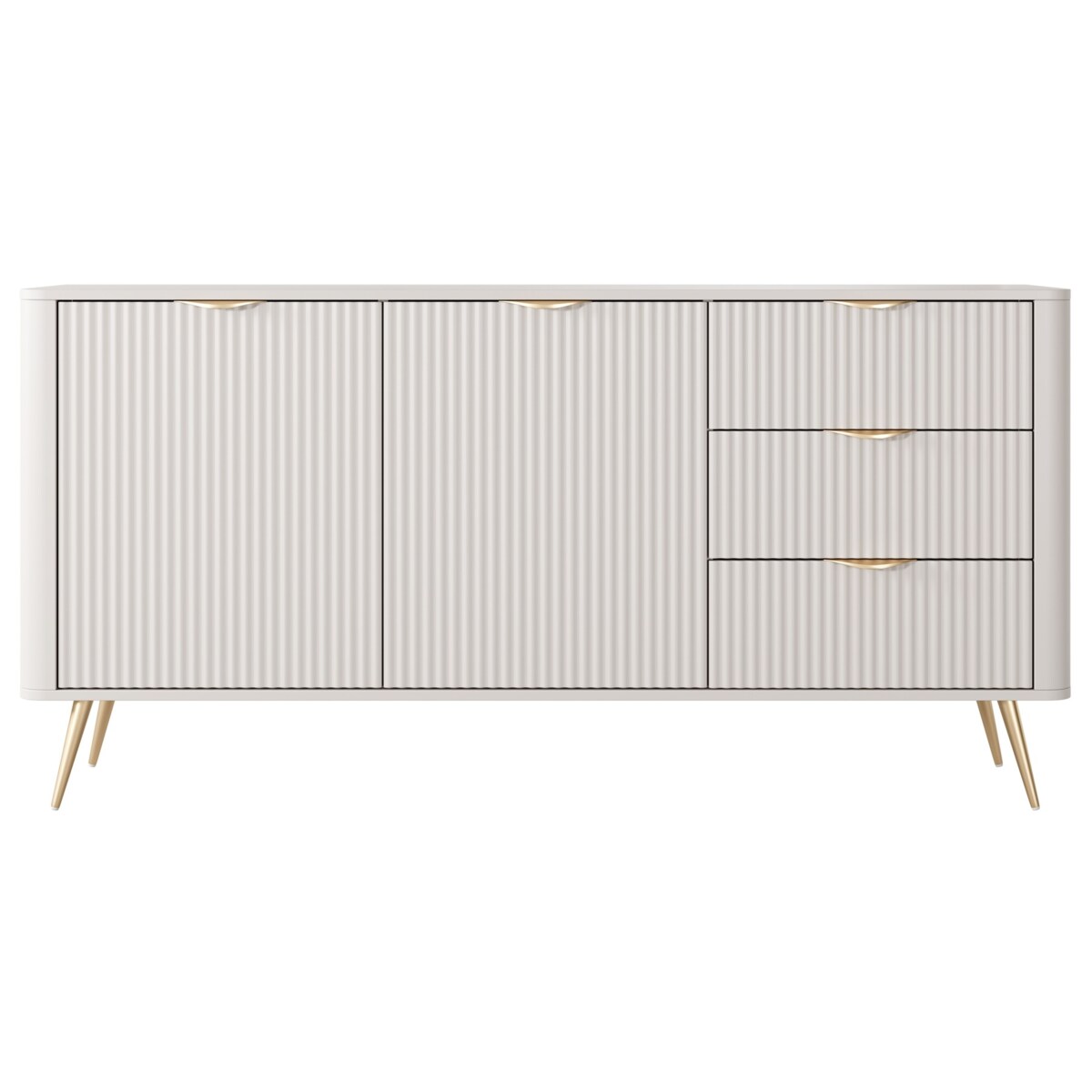 Komoda nowoczesna 2D3S LENA ryflowana w kolorze beżowym na złotych nóżkach