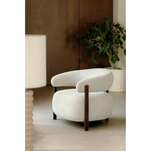 Fotel z tkaniny szenilowej Jolie, ciemne drewno, kremowo-beżowy