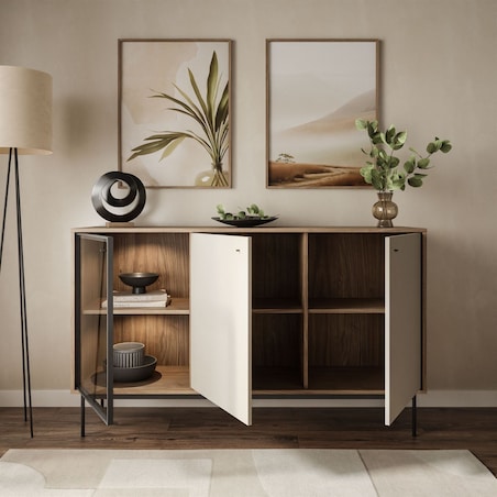 Trzydrzwiowa komoda ISA 3D z oświetleniem LED, glina + columella