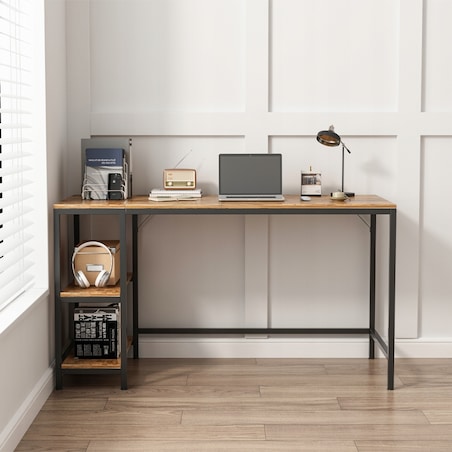 Biurko Komputerowe Stolik Vintage Rustykalny Brąz Loft Z 2 Półkami 140 Cm