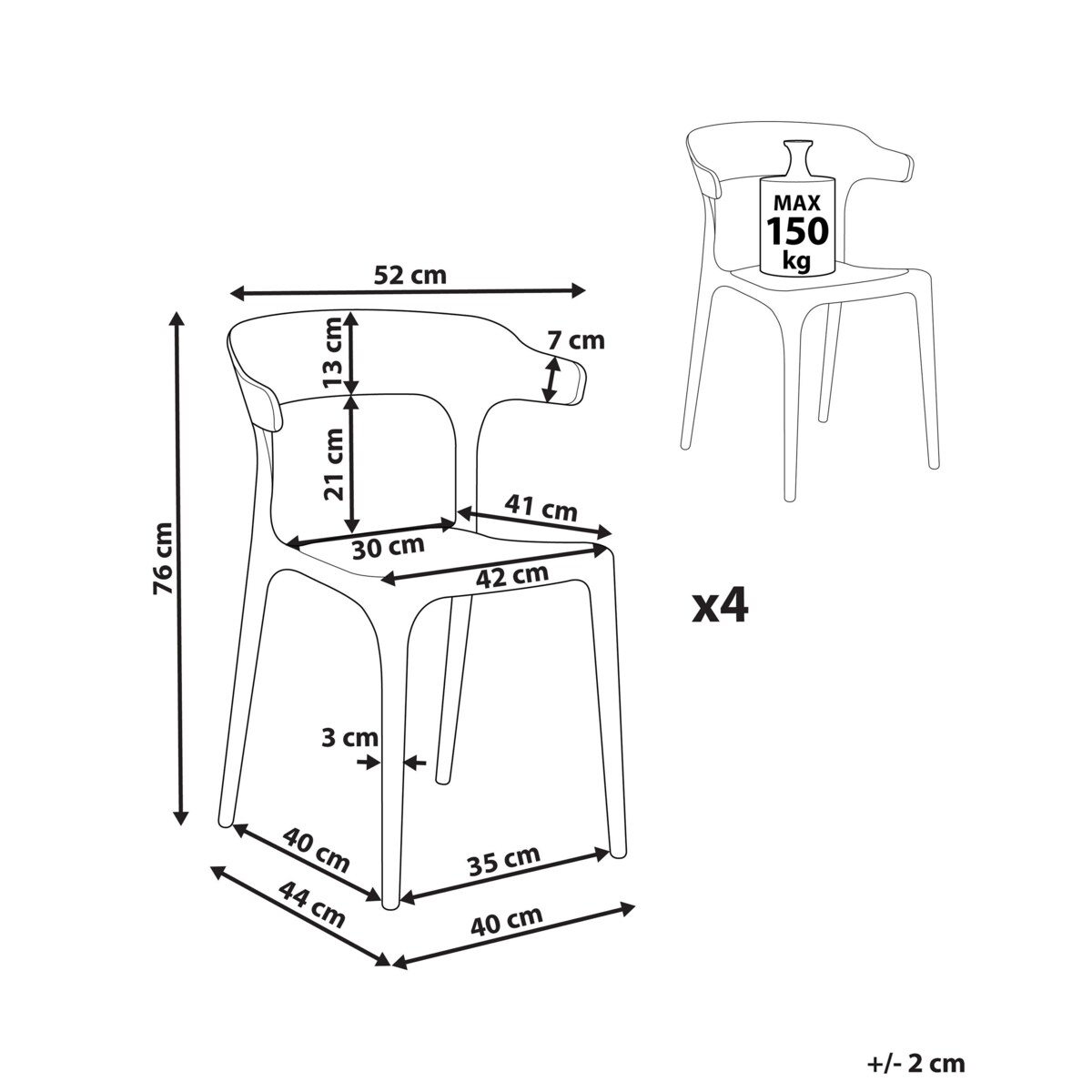 Zestaw 4 krzeseł ogrodowych GUBBIO Szary