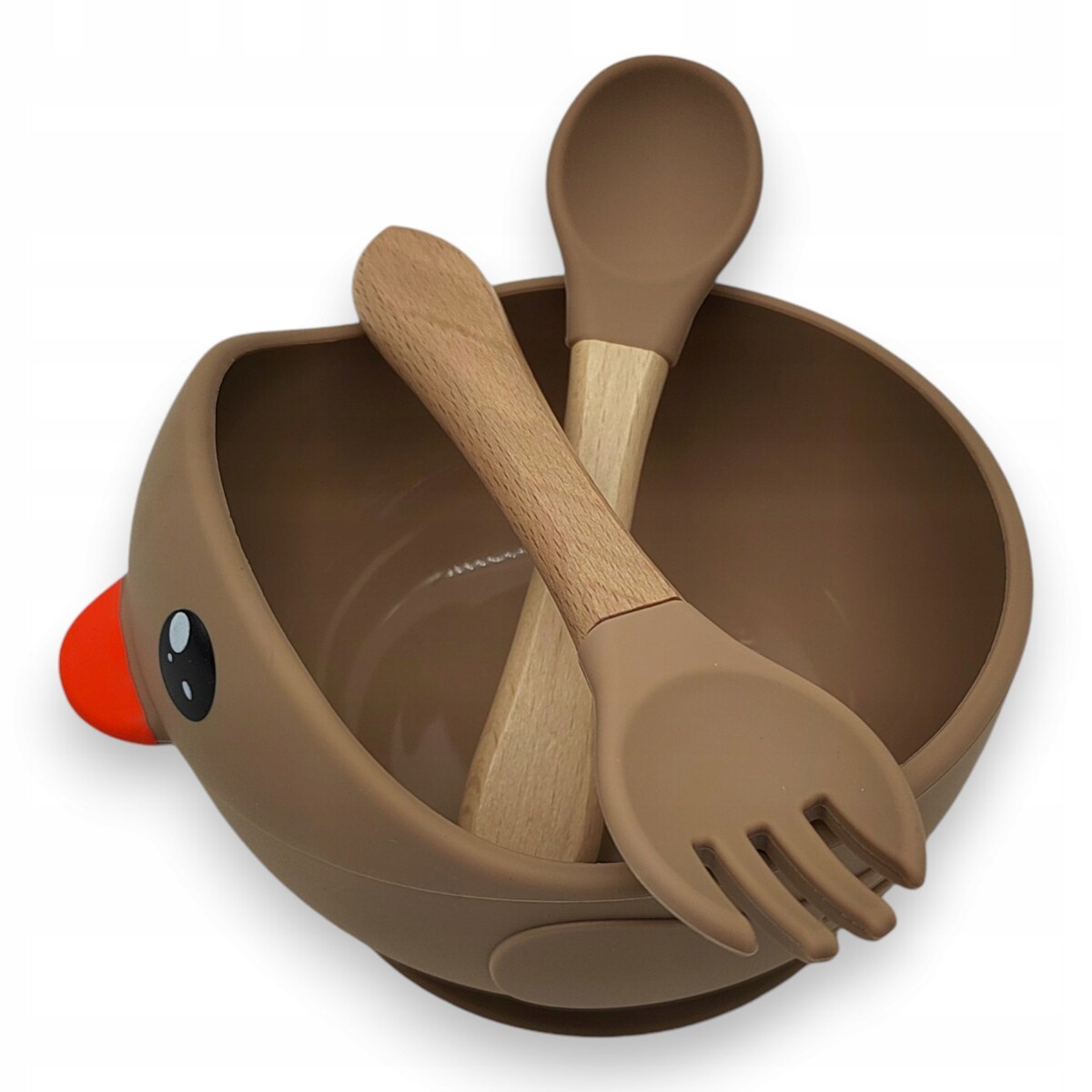 Miseczka z przyssawką silikonowa dla dziecka na przekąski łyżka widelec BLW