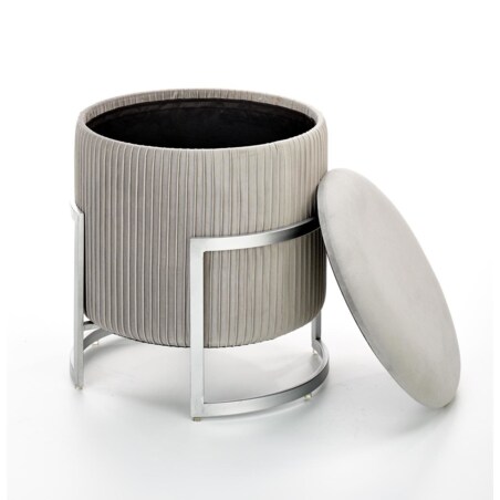 PUFA OKRĄGŁA Darbi szara ZE SCHOWKIEM srebrna podstawa