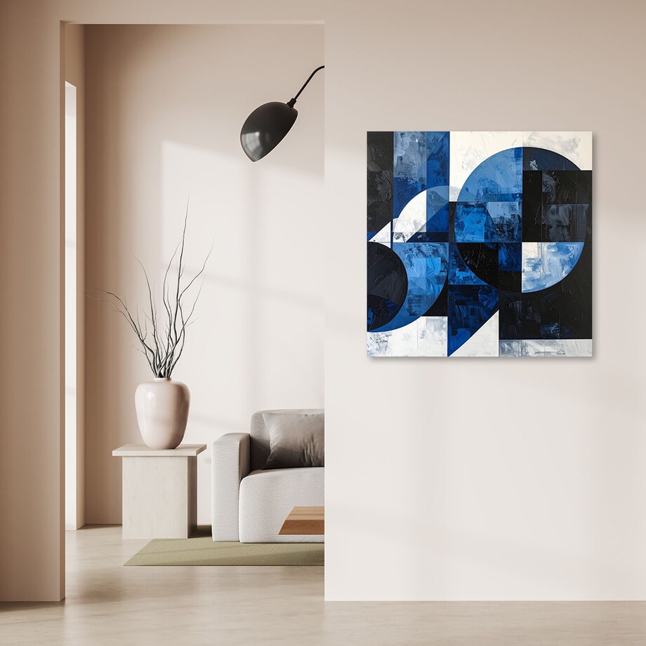 Obraz do salonu jadalni biura, Abstrakcja tekstura koła kształty czarno niebieski