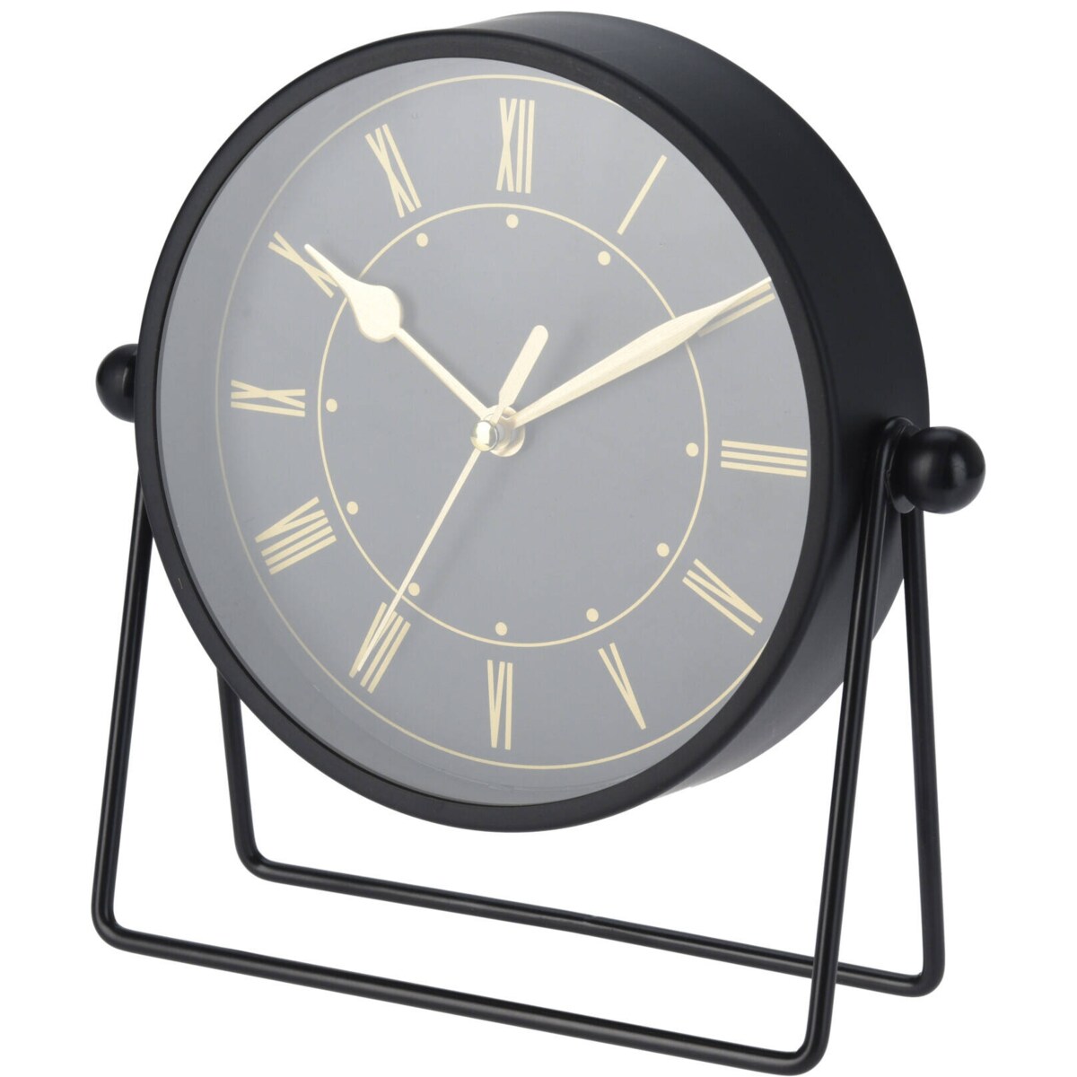Czarny zegar stołowy ze złotymi wskazówkami, 19,5 x 6,5 x 18,5 cm