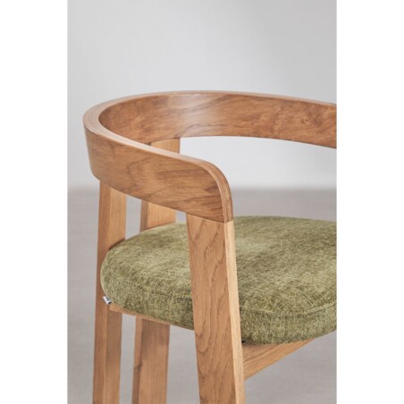 Krzesło z podłokietnikami, jasne drewno, zielone szenilowe, Yvonne