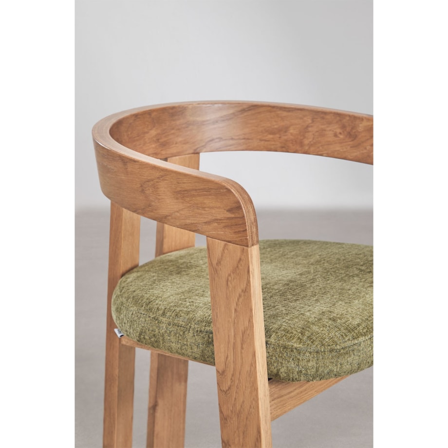 Krzesło z podłokietnikami, jasne drewno, zielone szenilowe, Yvonne