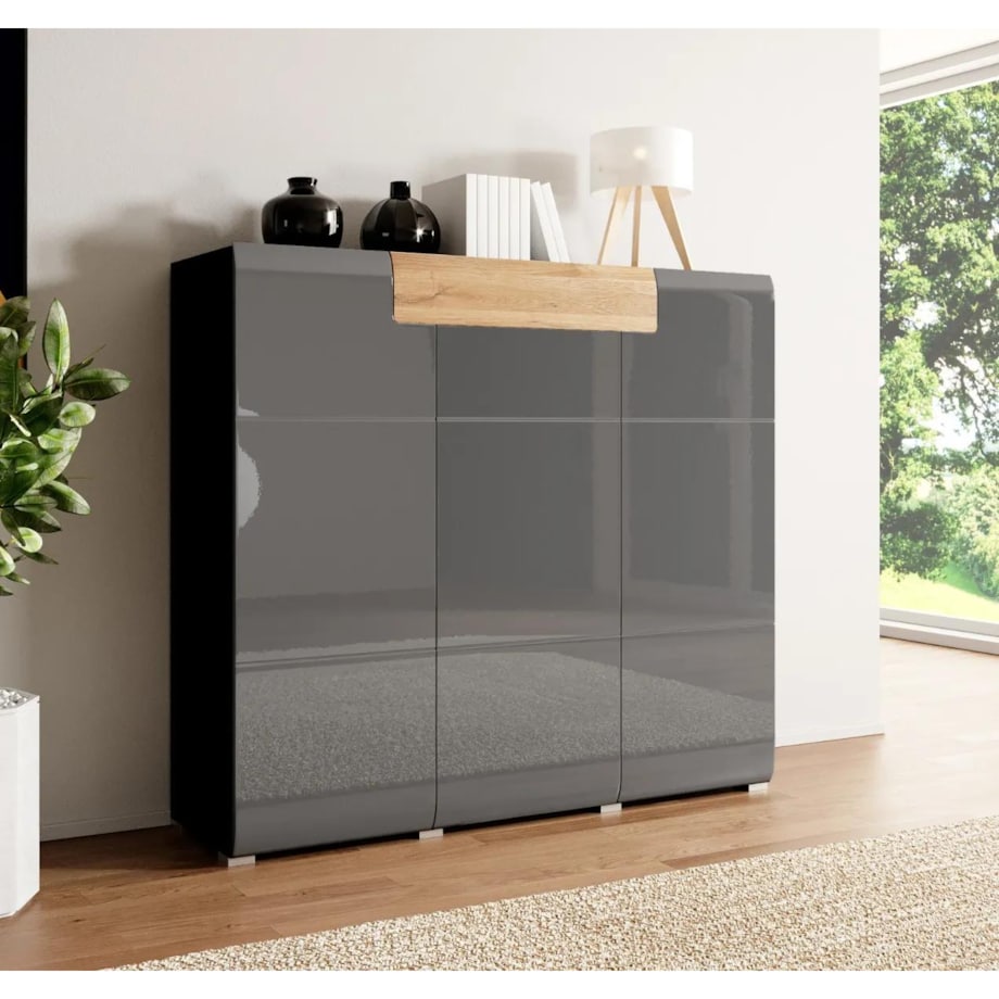 Komoda wysoka TOLEDO 3D1S antracyt połysk/dąb grandson