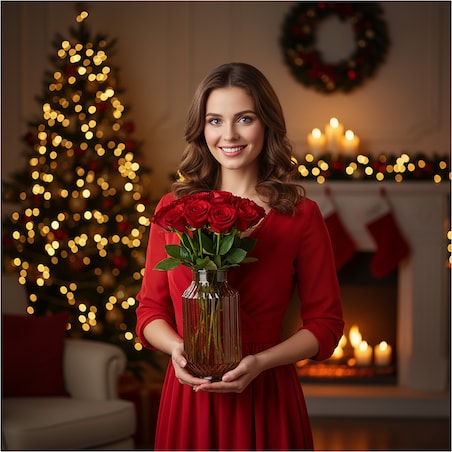 Wazon Szklany Wysoki Cylinder Dekoracyjny Na Kwiaty Ozdobny 23,5 cm