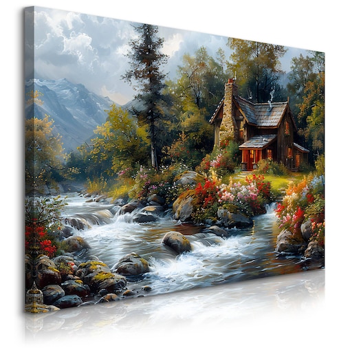 Obraz Do Salonu Jadalni Górska Chata Góry Kwiaty Krajobraz Natura 120x80cm