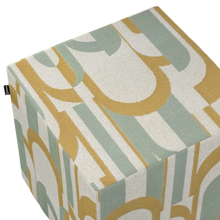 Pufa kostka, miętowo-żółte wzory na kremowym tle, 40 x 40 x 40 cm, Cosy Home