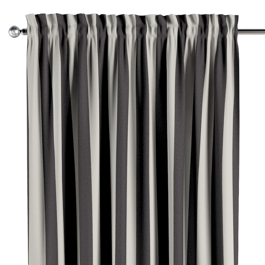 Zasłona na kanale z grzywką 1 szt. 130x260 biało-grafitowe pionowe pasy (5,5cm)