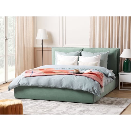 Łóżko z pojemnikiem welurowe 160 x 200 cm zielone BAJONNA