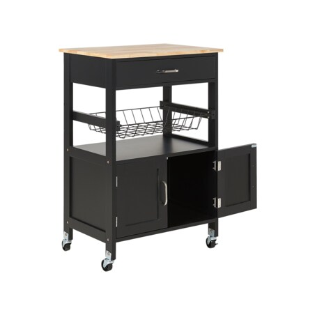 Wózek kuchenny 1 szuflada jasne drewno z czarnym LUGO