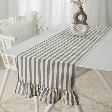Bieżnik z falbaną 40x160 cm 40x160 szaro-białe pasy (1,5cm)