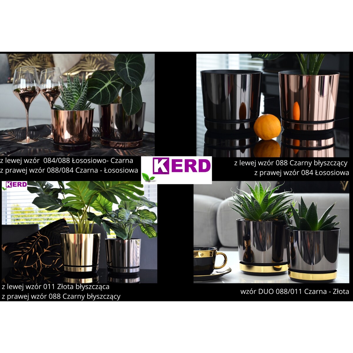 12 Doniczka DUO CZARNA z podstawką RDZAWA KORA dwukolorowa nowoczesna glamour wysoki połysk metaliczna elegancka