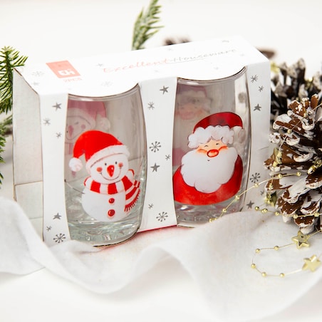 Świąteczne Szklanki Do Napojów Z Wypukłym Dnem Boże Narodzenie 2X 300 Ml