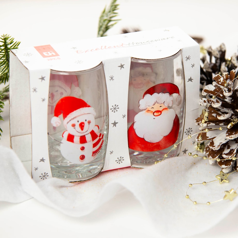 Świąteczne Szklanki Do Napojów Z Wypukłym Dnem Boże Narodzenie 2X 300 Ml