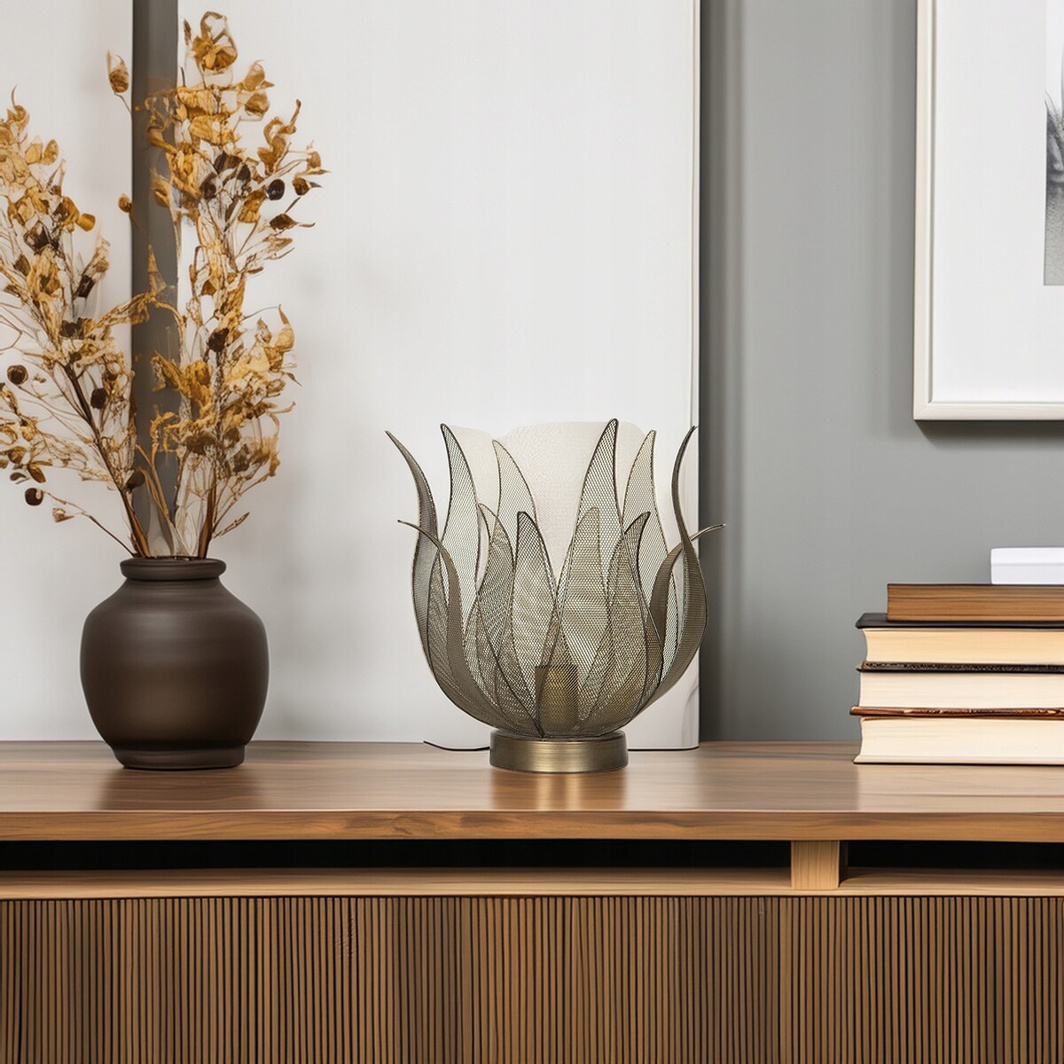 LAMPA STOŁOWA NOCNA ZŁOTA KWIAT LOFT METALOWA E27 do salonu sypialni 35cm