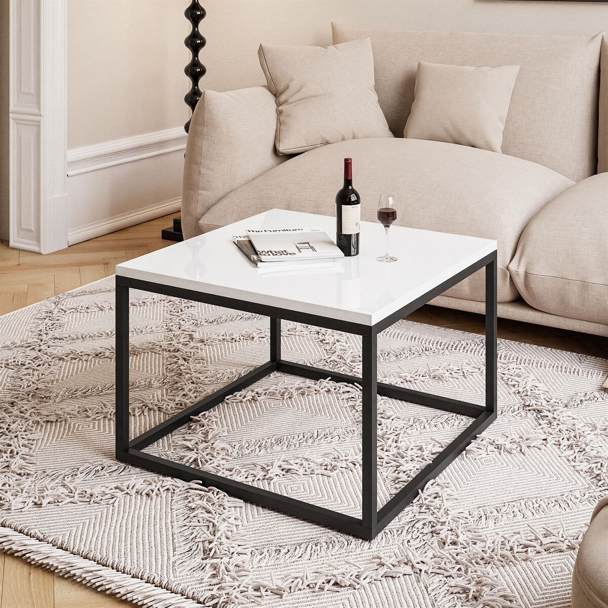 Stolik kawowy YOSHI 60 cm czarny biały połysk