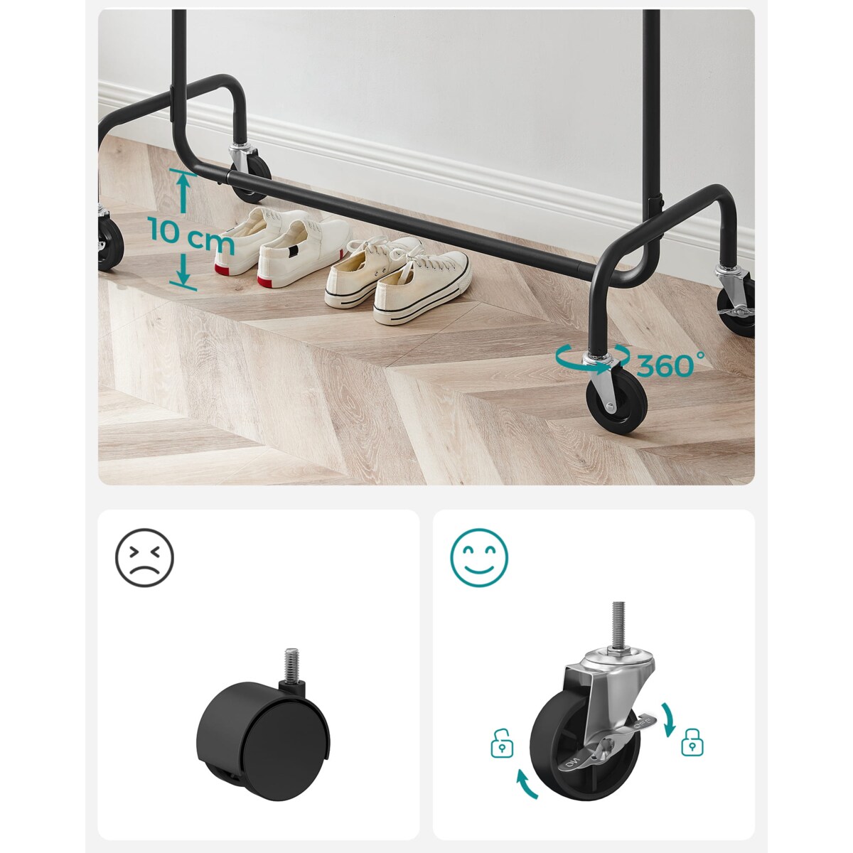 Wieszak Na Ubrania Na Kółkach Do Garderoby Korytarza Czarny