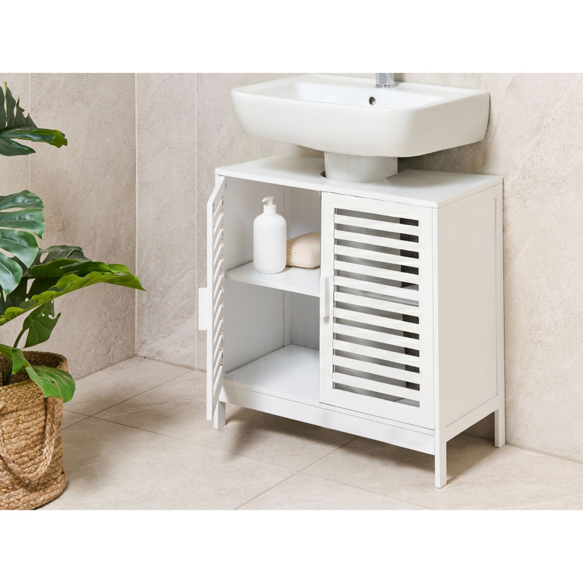 Szafka pod umywalkę MISSOULA Drewno bambusowe 60 cm Biały
