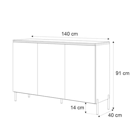 Komoda AURORA 3D Kaschmir 140x95x40 cm - mat, płyta laminowana, złote/chromowane nogi