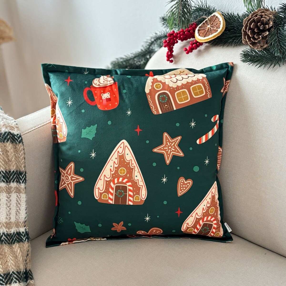 Poduszka dekoracyjna świąteczna Domki piernikowe Boże Narodzenie
