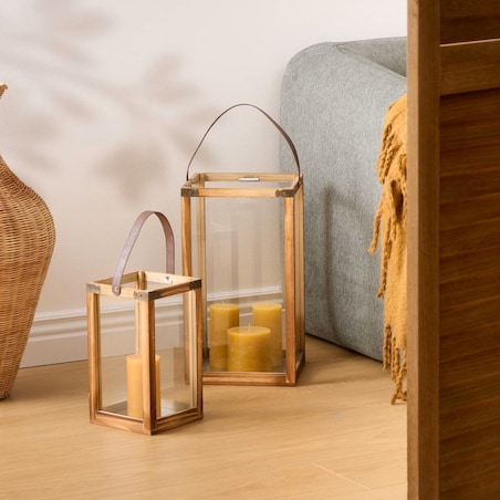 Komplet dwóch lampionów ze skórzanym uchwytem, Lony