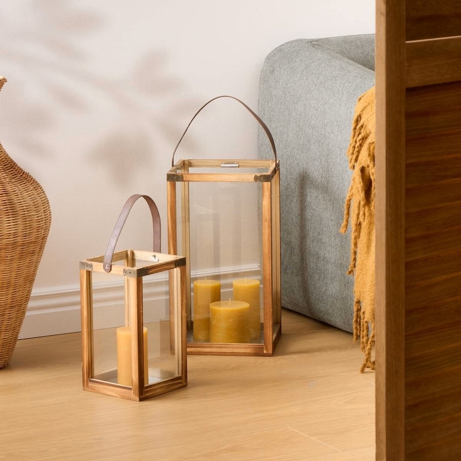 Komplet dwóch lampionów ze skórzanym uchwytem, Lony