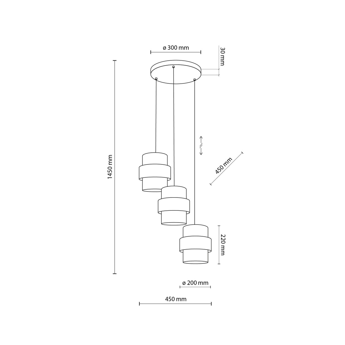 Lampa wisząca TK Lighting CALISTO WHITE 6018 3xE27 biała-czarna regulowana 45 cm do jadalni i kuchni