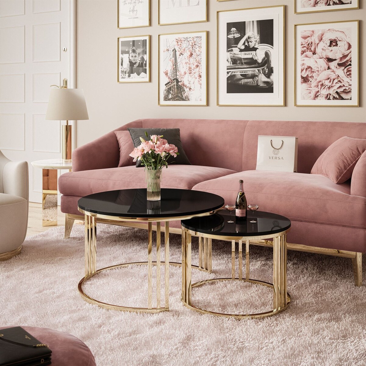 Stolik kawowy LORI 2w1 złoty chrom czarny połysk