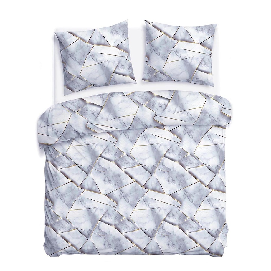 Pościel satyna bawełniana 160x200 Marbela marmur, biała i szara, złote detale, Satynlove