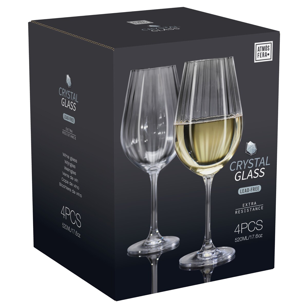 4X Kieliszki Kryształowe Do Wina Szampana Szklanki Eleganckie Szklane 520 Ml Zestaw