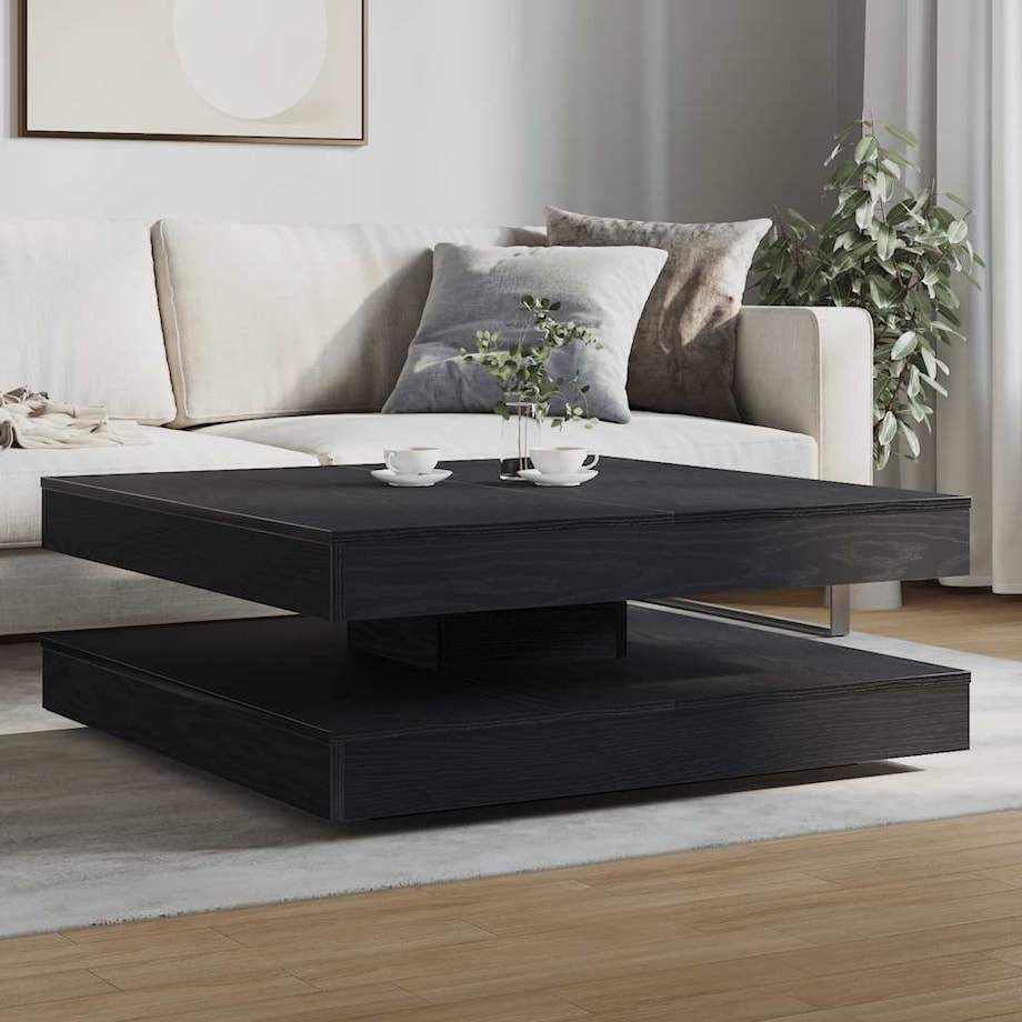 vidaXL Stolik kawowy obrotowy 360 stopni czarny dąb 90x90x34,5 cm