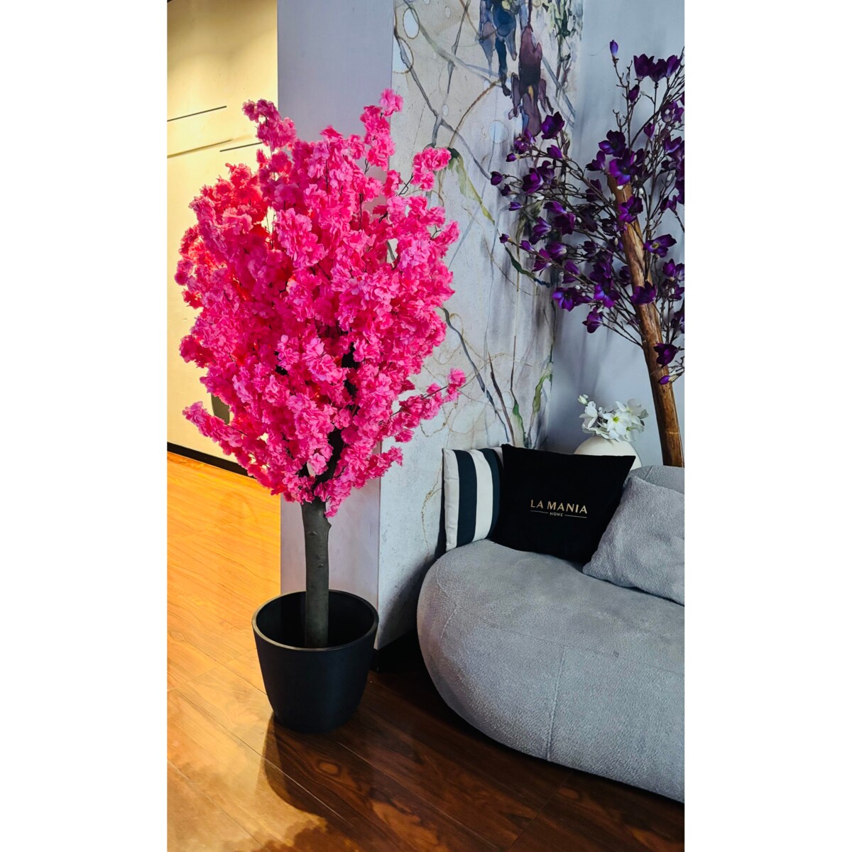 Drzewo kwitnącej wiśni z kwiatami w kolorze fuksjowym 180cm na naturalnym pniu