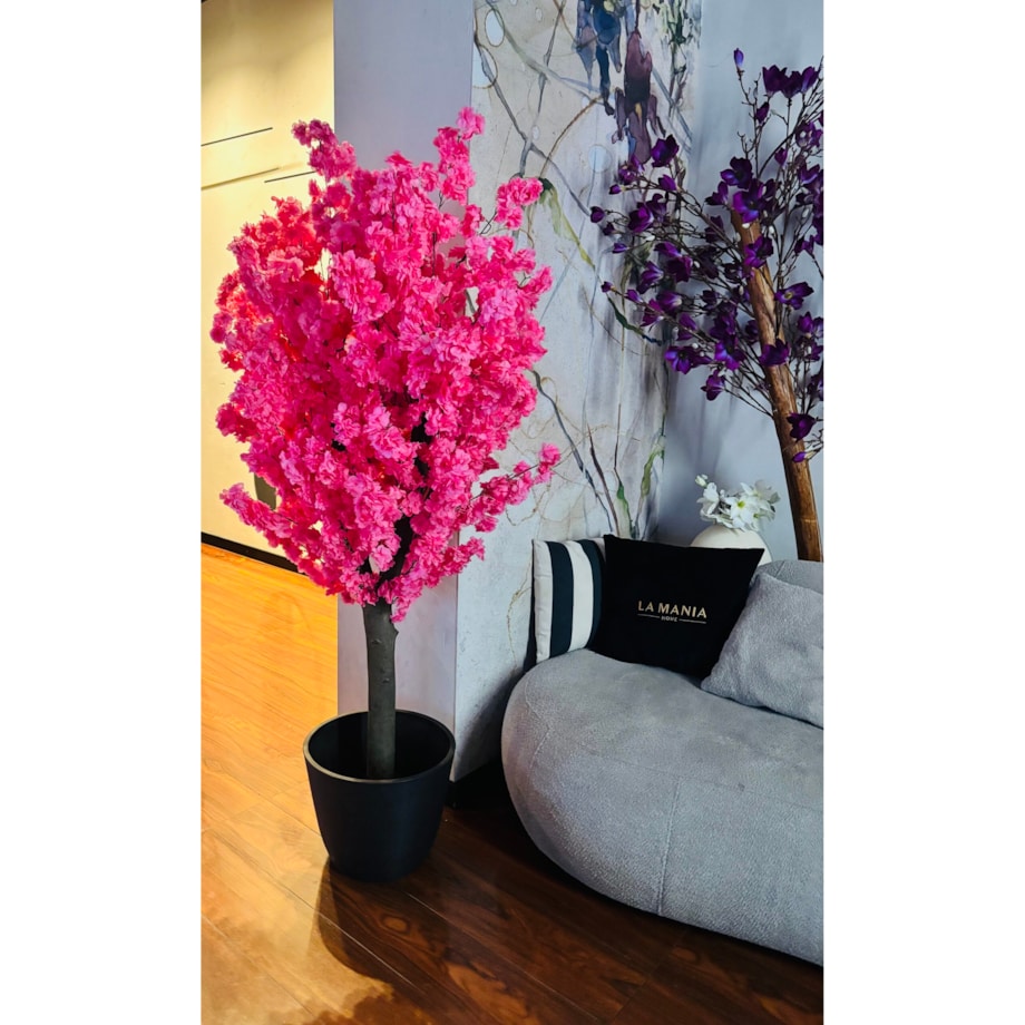 Drzewo kwitnącej wiśni z kwiatami w kolorze fuksjowym 180cm na naturalnym pniu