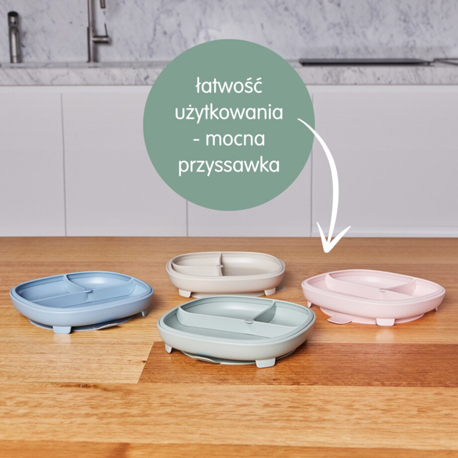 Talerzyk z przyssawką dla dzieci BLW – trójdzielny zaokrąglony 2w1 latte b.box