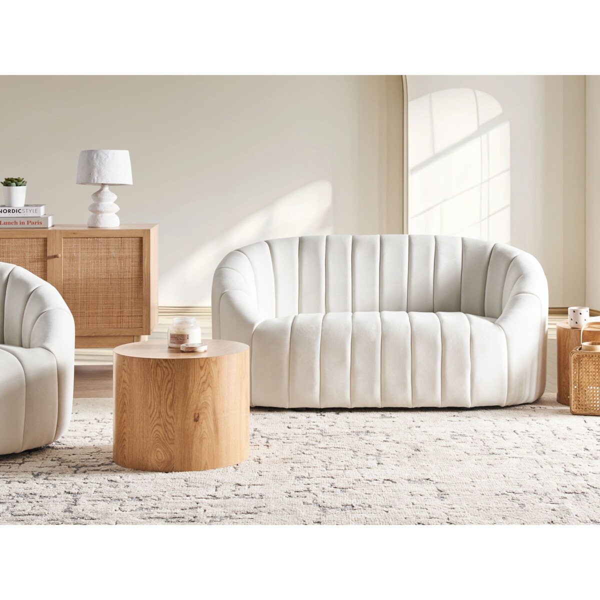 Sofa 2-osobowa welurowa złamana biel MALUNG