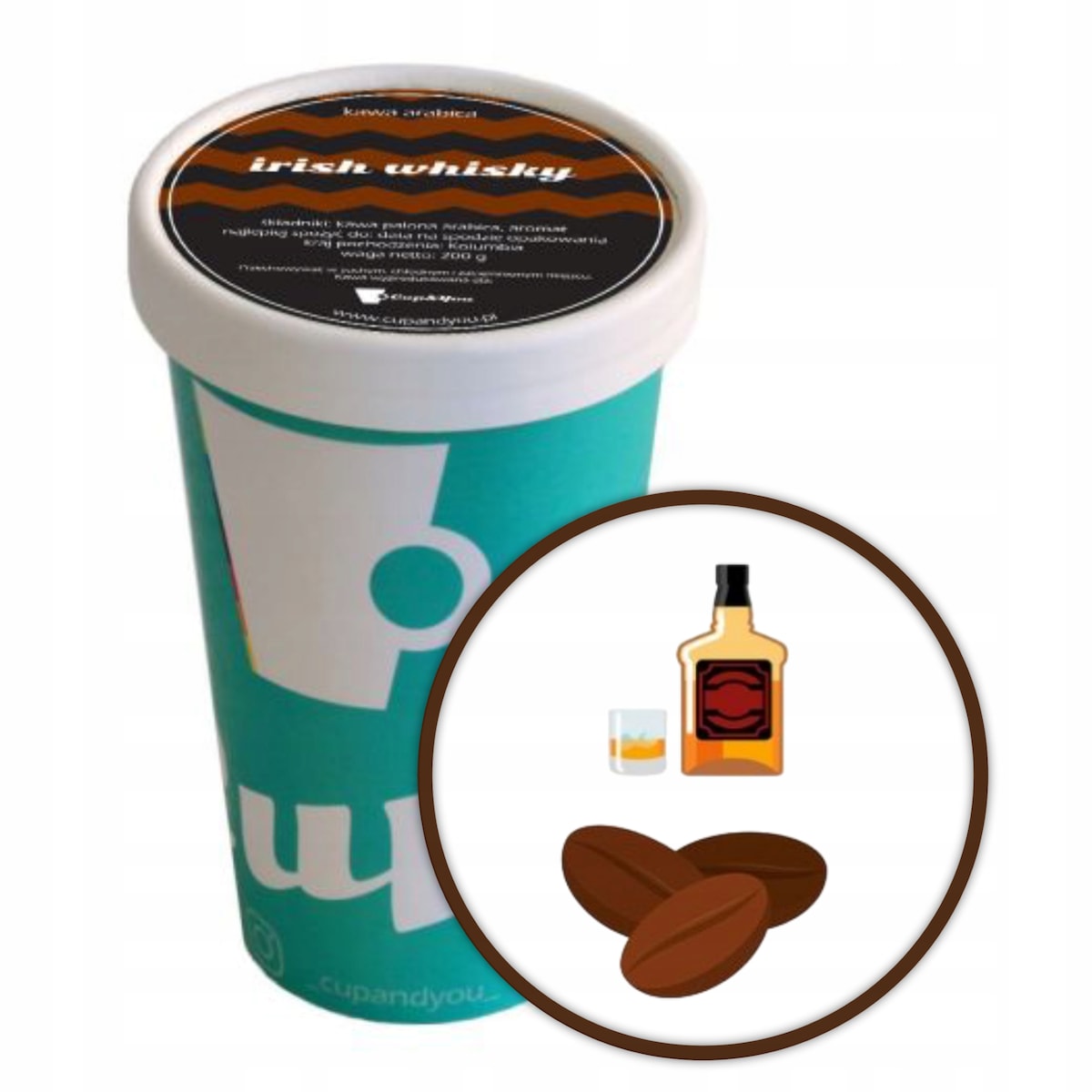 Kawa aromatyzowana o smaku IRISH WHISKY ziarno 200g ARABICA PREMIUM Cup&You - kawa smakowa deserowa