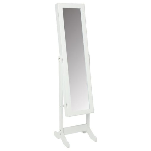 Lustro stojące, duże, SCHOWEK na biżuterie, wysokość: 145 cm, kolor biały, MDF
