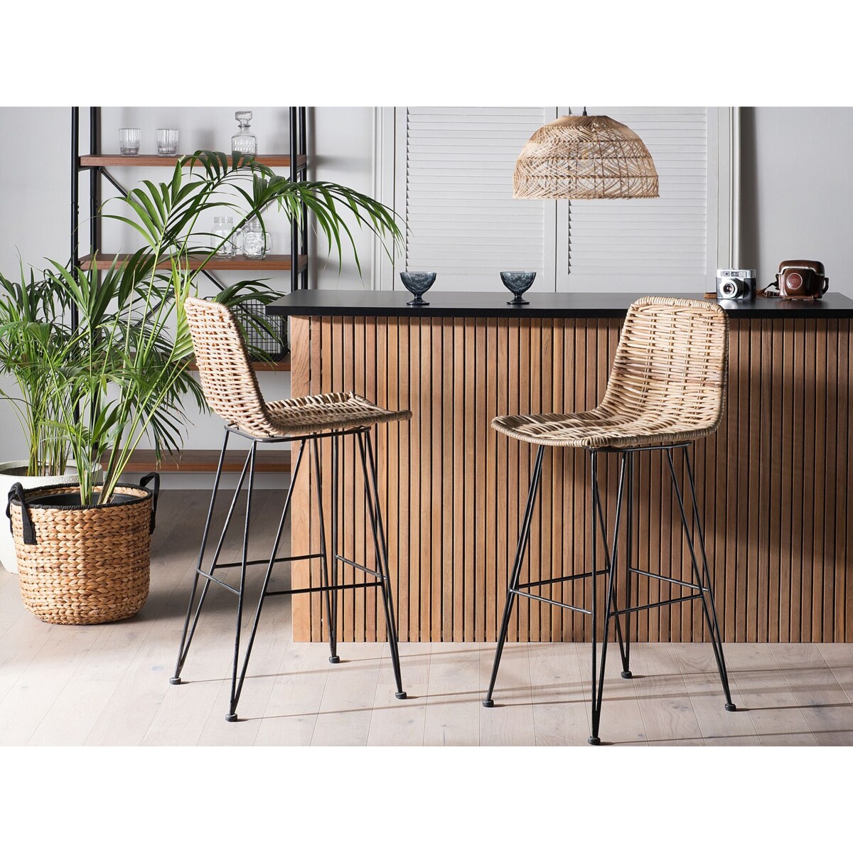 Zestaw 2 krzeseł barowych rattanowy naturalny CASSITA