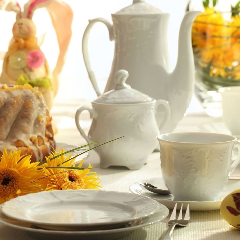 Zestaw obiadowo-kawowy dla 6 osób 50 el. Rococo Maria białe 0001