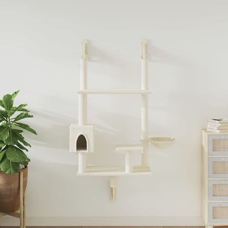 vidaXL Ścienne drzewko dla kota z drapakiem, kremowe, 153 cm