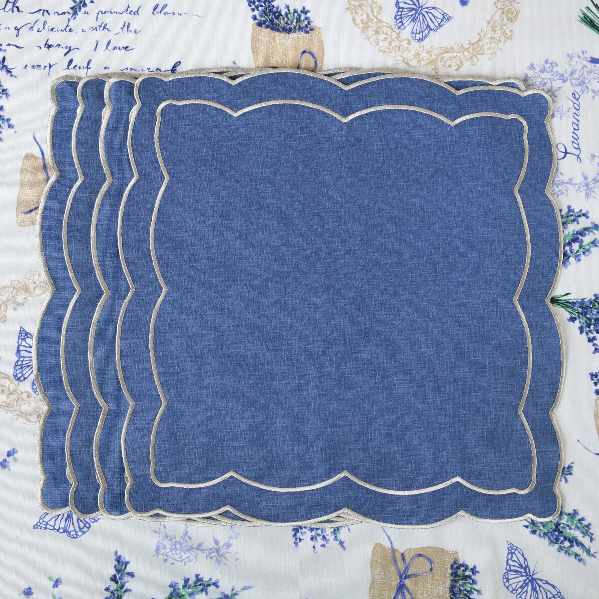 Haftowane serwetki Blue Onde - 6 sztuk